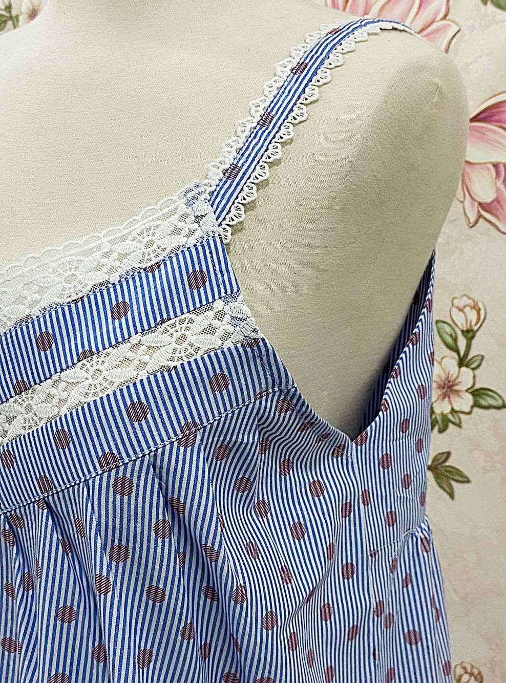 SoieRose French Blue Cotton Victorian Lace Trim Cottagecore Nightgown SR-1281