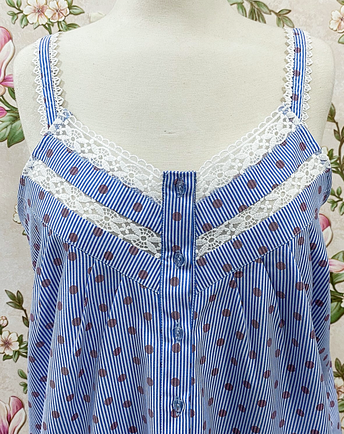 SoieRose French Blue Cotton Victorian Lace Trim Cottagecore Nightgown SR-1281