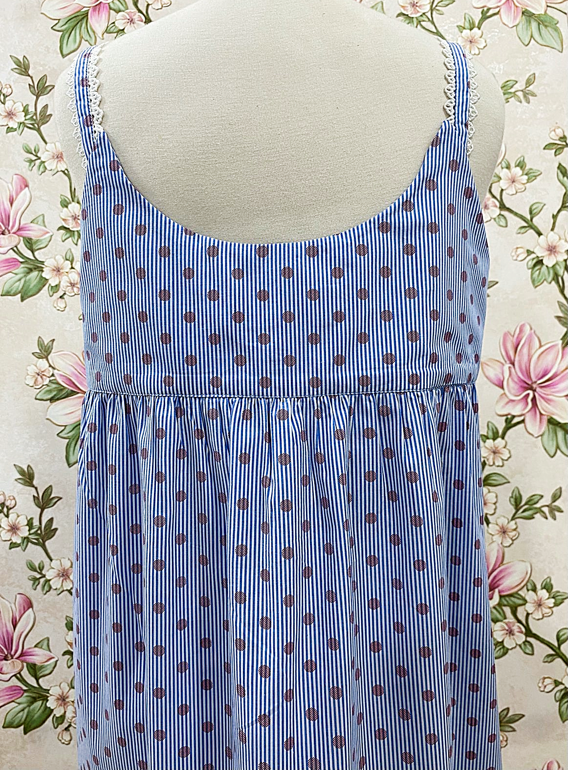 SoieRose French Blue Cotton Victorian Lace Trim Cottagecore Nightgown SR-1281