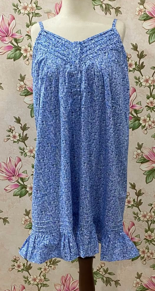 SoieRose French Blue Ditsy Floral 100% Cotton Victorian Cottagecore Nightgown SR-1290