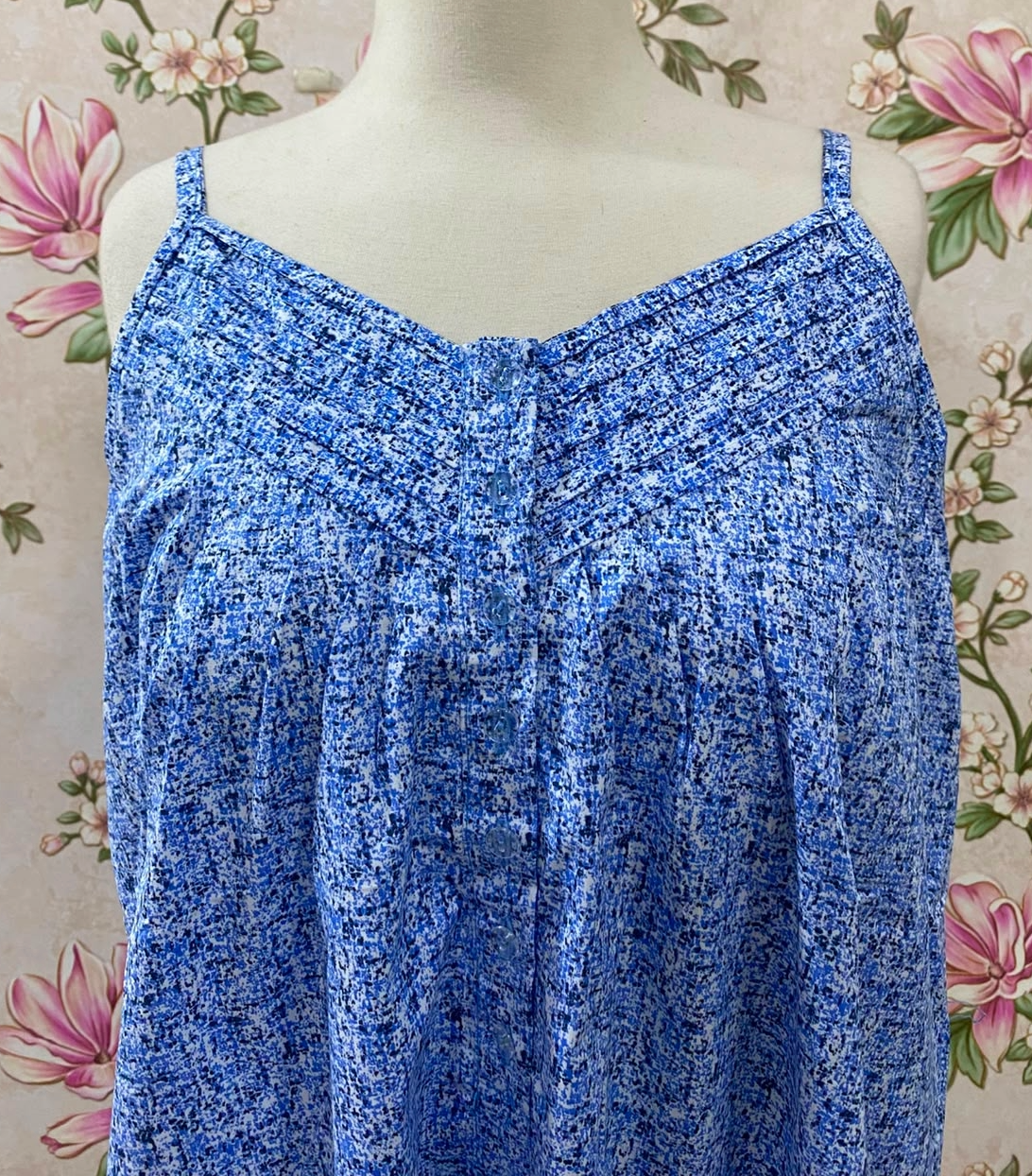 SoieRose French Blue Ditsy Floral 100% Cotton Victorian Cottagecore Nightgown SR-1290