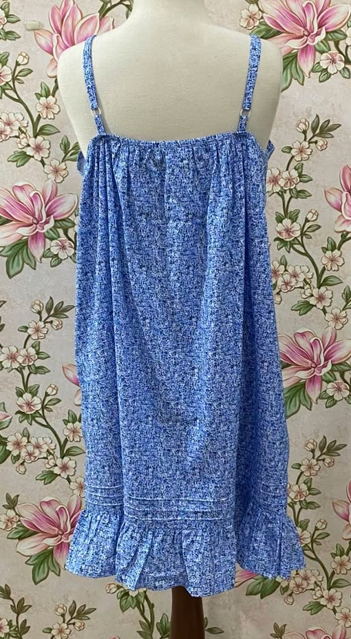 SoieRose French Blue Ditsy Floral 100% Cotton Victorian Cottagecore Nightgown SR-1290