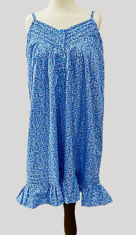 SoieRose French Blue Ditsy Floral 100% Cotton Victorian Vintage Ruffle Hem Nightgown - SR-1293