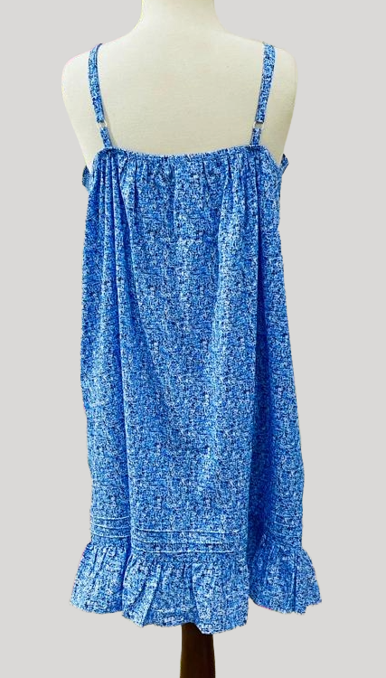 SoieRose French Blue Ditsy Floral 100% Cotton Victorian Vintage Ruffle Hem Nightgown - SR-1293