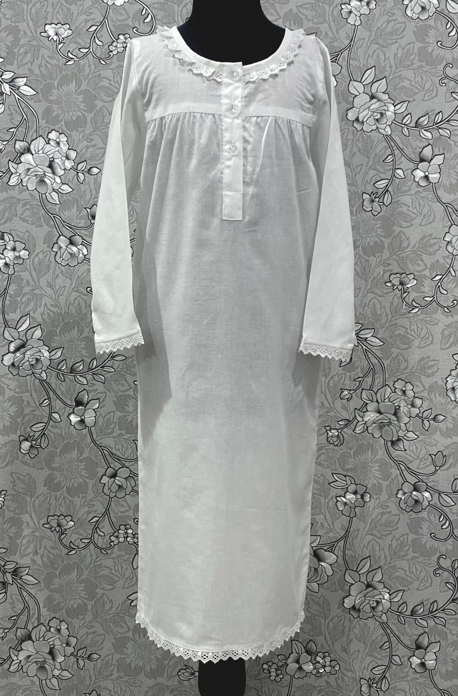 SoieRose Girls Victorian 100% Cotton Nightgown | Long Sleeve Heirloom Sleepwear | Ages 0–10 - SR-1235