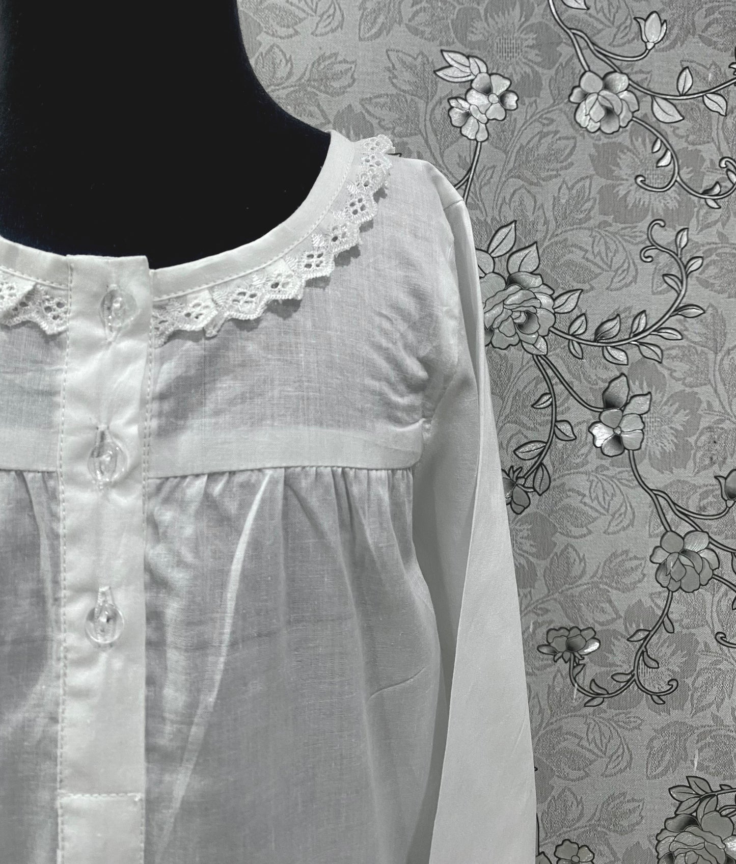 SoieRose Girls Victorian 100% Cotton Nightgown | Long Sleeve Heirloom Sleepwear | Ages 0–10 - SR-1235