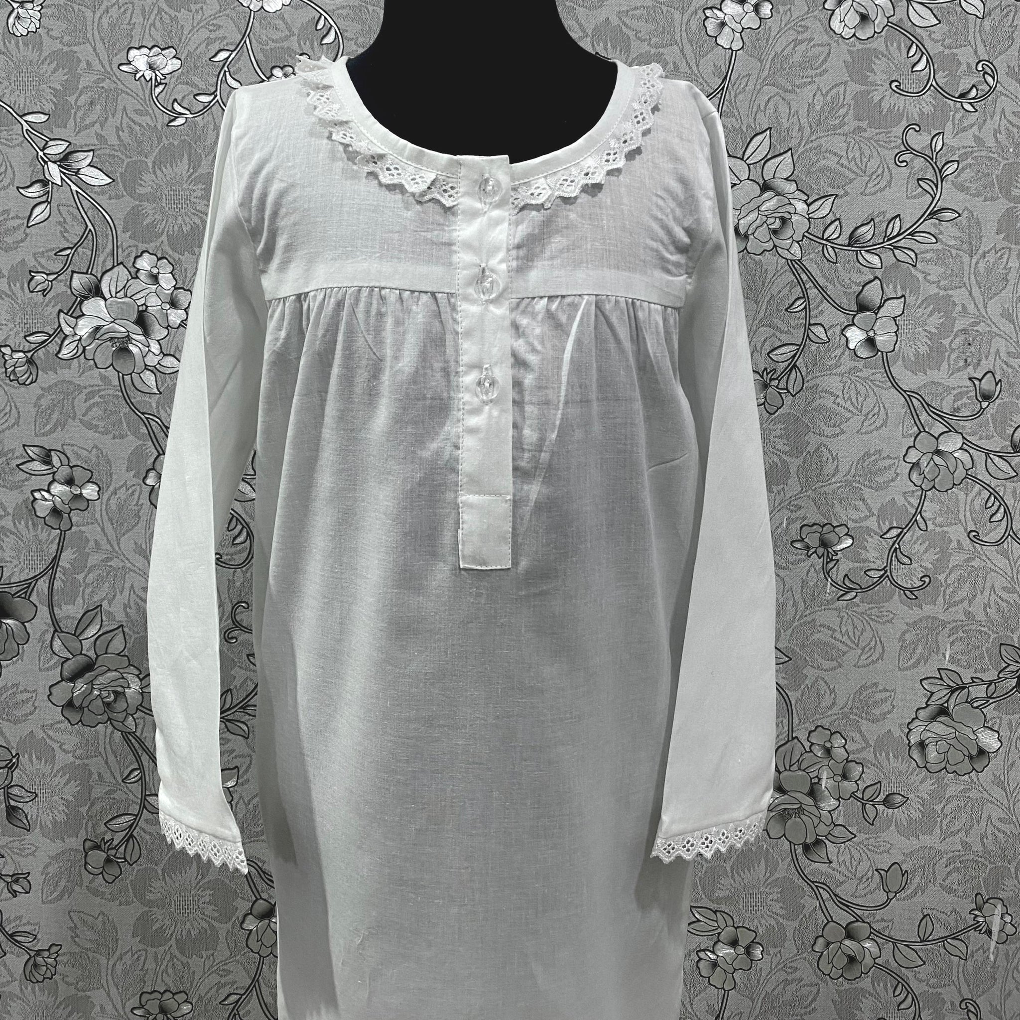 SoieRose Girls Victorian 100% Cotton Nightgown | Long Sleeve Heirloom Sleepwear | Ages 0–10 - SR-1235
