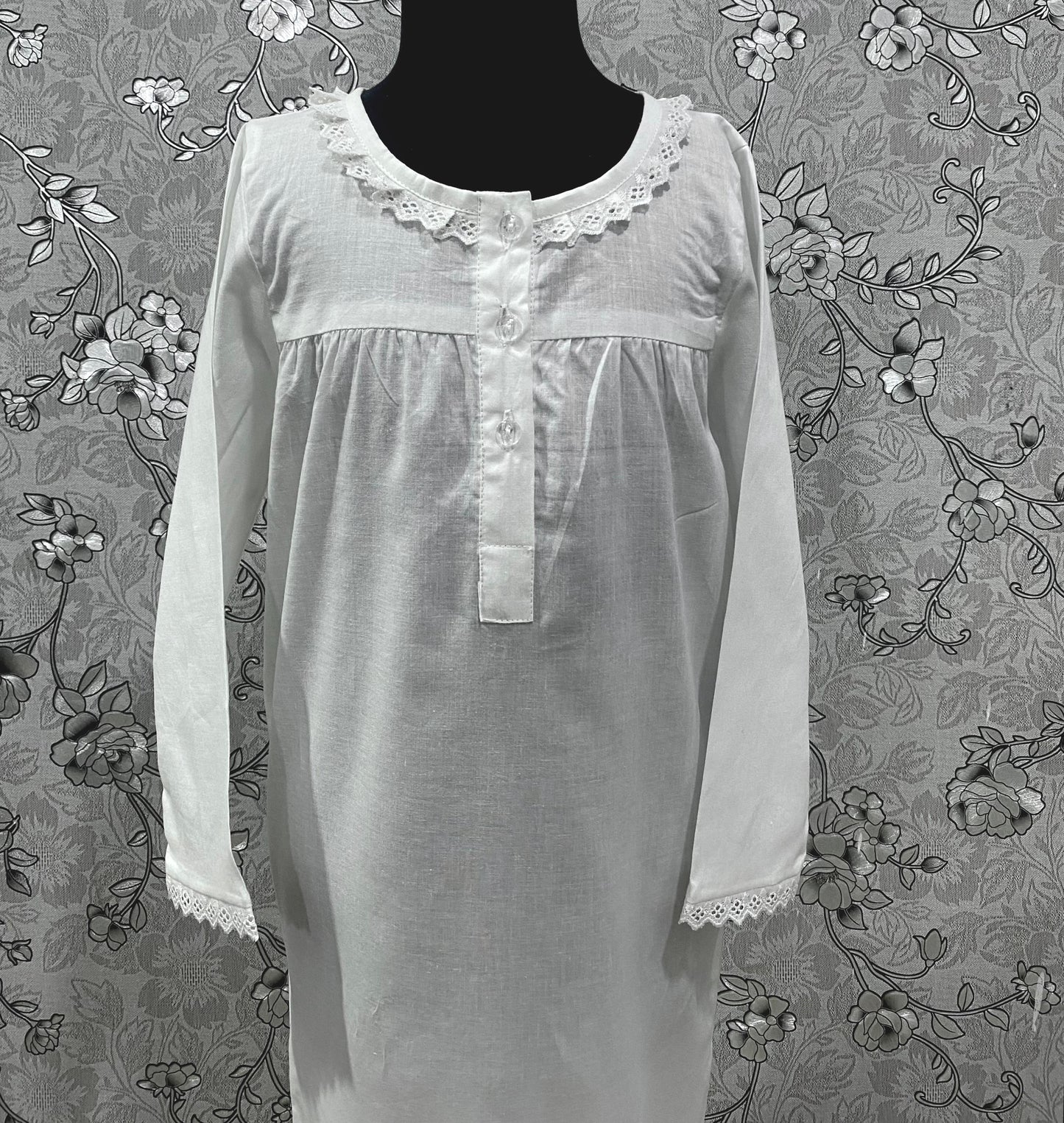 SoieRose Girls Victorian 100% Cotton Nightgown | Long Sleeve Heirloom Sleepwear | Ages 0–10 - SR-1235