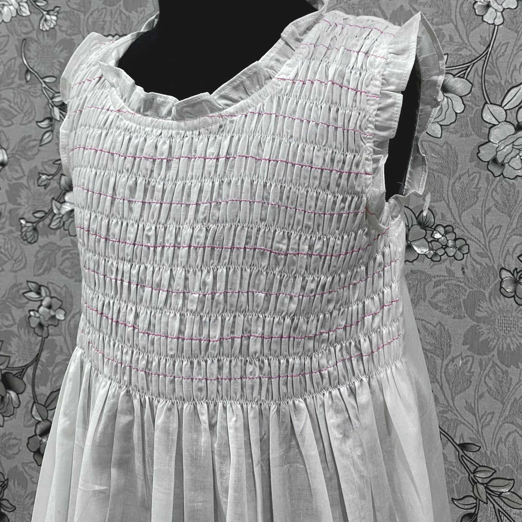 SoieRose Girls Victorian Cotton Heirloom Dress with Red Smocking – SR-1238