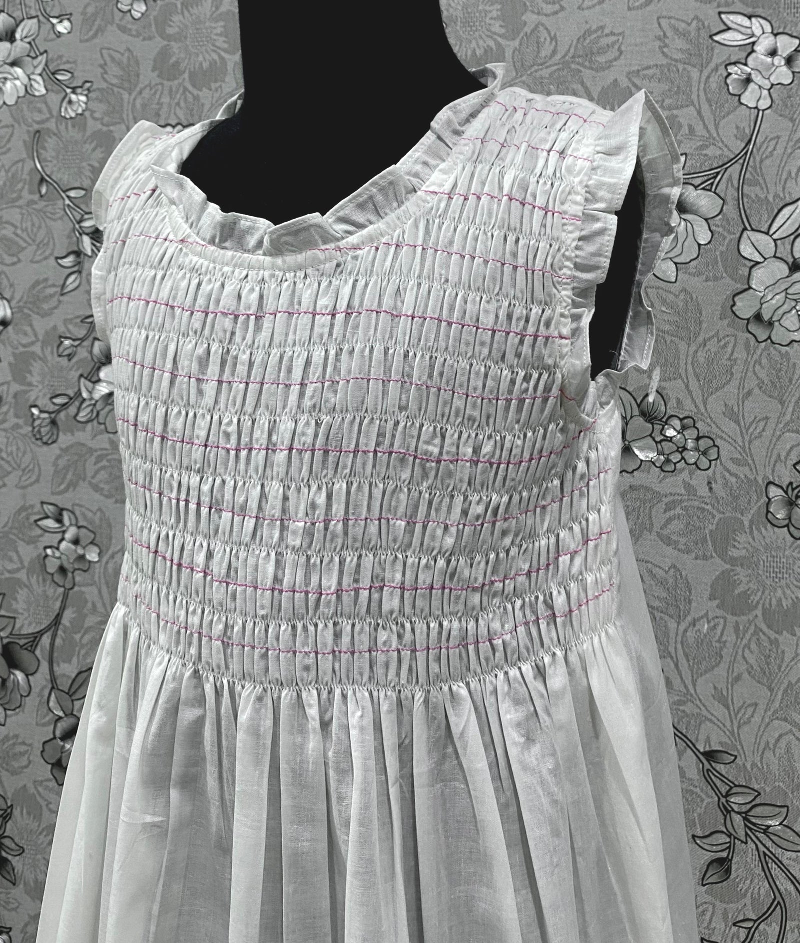 SoieRose Girls Victorian Cotton Heirloom Dress with Red Smocking – SR-1238