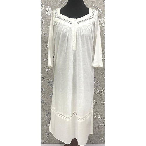 SoieRose Lace Yoke Long Sleeve Victorian 100% Cotton NightgownSR-1157