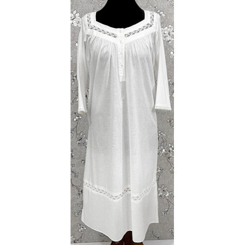 SoieRose Lace Yoke Long Sleeve Victorian 100% Cotton NightgownSR-1157