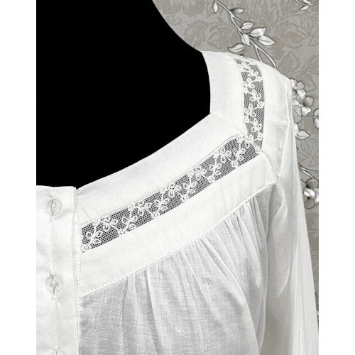 SoieRose Lace Yoke Long Sleeve Victorian 100% Cotton NightgownSR-1157