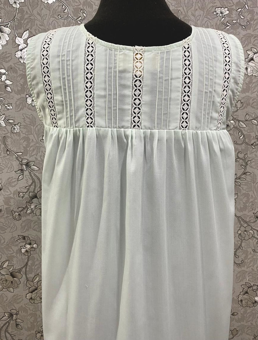 SoieRose Mint Victorian Cotton Nightgown – SR-1197 – Sleeveless Button-Down Nightdress