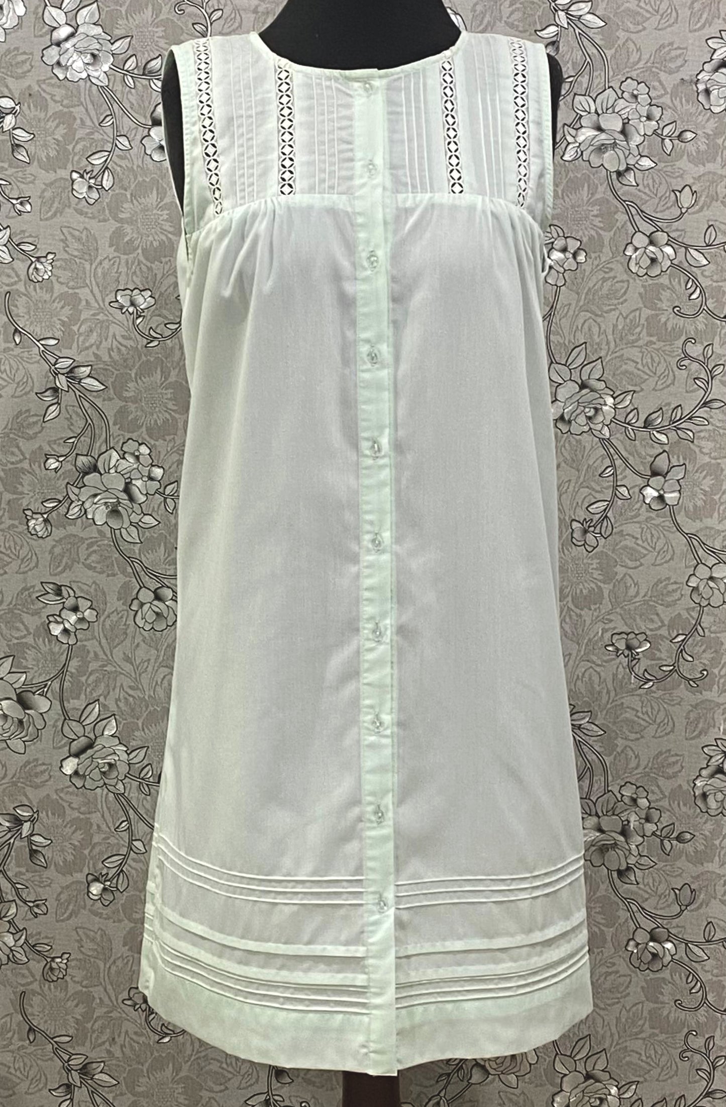 SoieRose Mint Victorian Cotton Nightgown – SR-1197 – Sleeveless Button-Down Nightdress