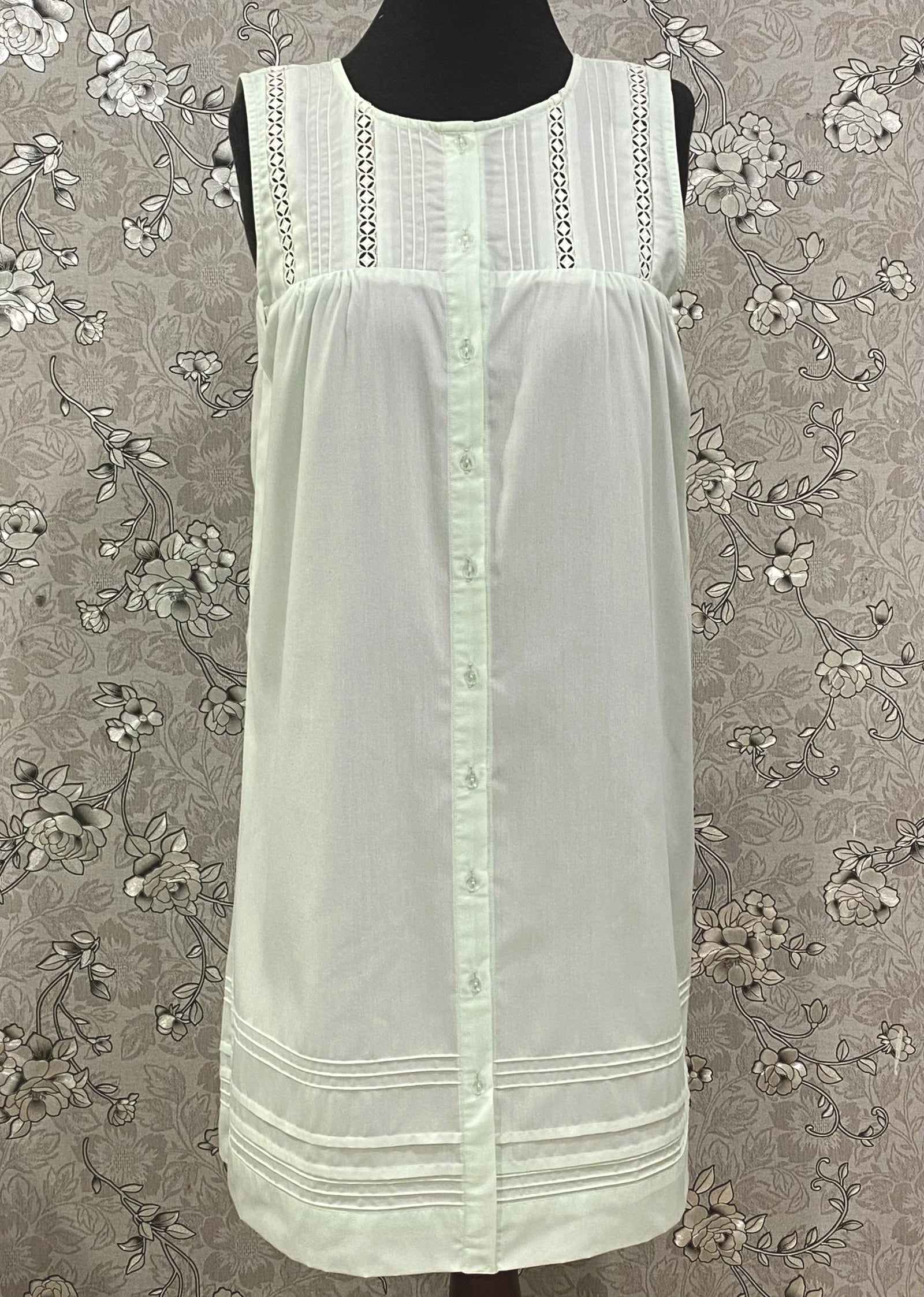 SoieRose Mint Victorian Cotton Nightgown – SR-1197 – Sleeveless Button-Down Nightdress