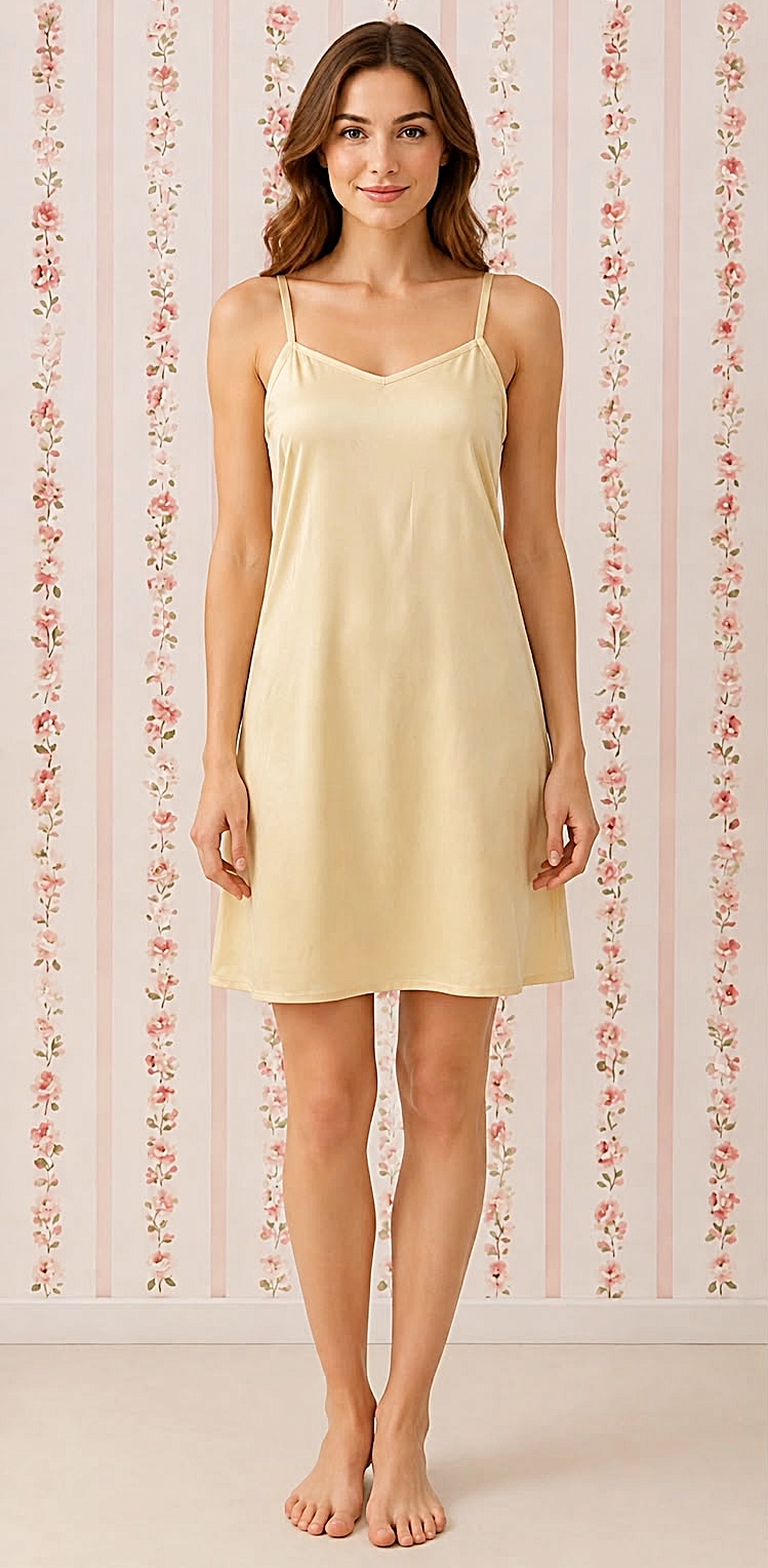 SoieRose Nude 100% Cotton Chemise Ruffle Hem Under Dress - Vintage Layering Slip - SR-1334