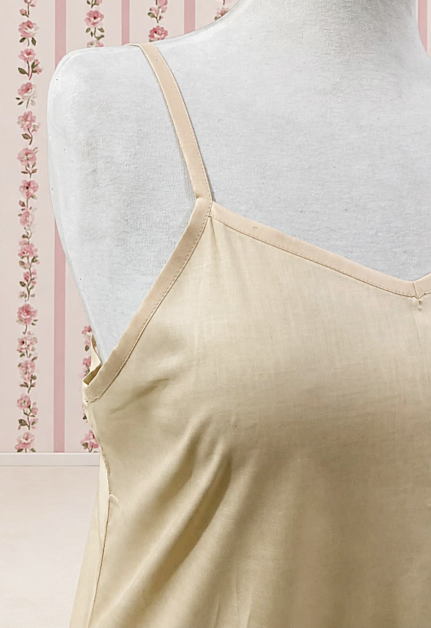 SoieRose Nude 100% Cotton Chemise Ruffle Hem Under Dress - Vintage Layering Slip - SR-1334