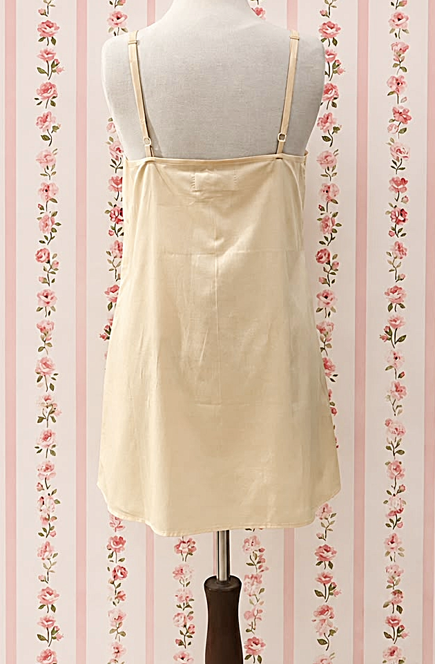 SoieRose Nude 100% Cotton Chemise Ruffle Hem Under Dress - Vintage Layering Slip - SR-1334