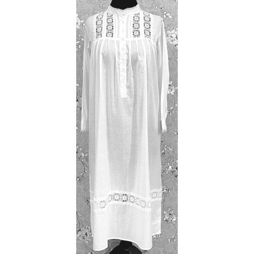 SoieRose SR-1160 Victorian 100% Cotton long Sleeve Lace Inset Nightgown