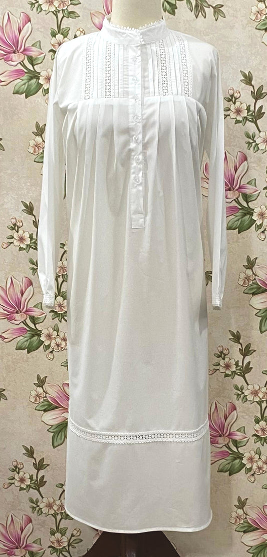 SoieRose SR-1160 Victorian 100% Cotton long Sleeve Lace Inset Nightgown