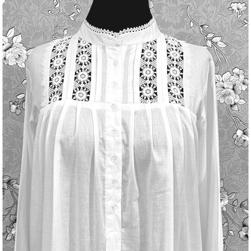 SoieRose SR-1160 Victorian 100% Cotton long Sleeve Lace Inset Nightgown