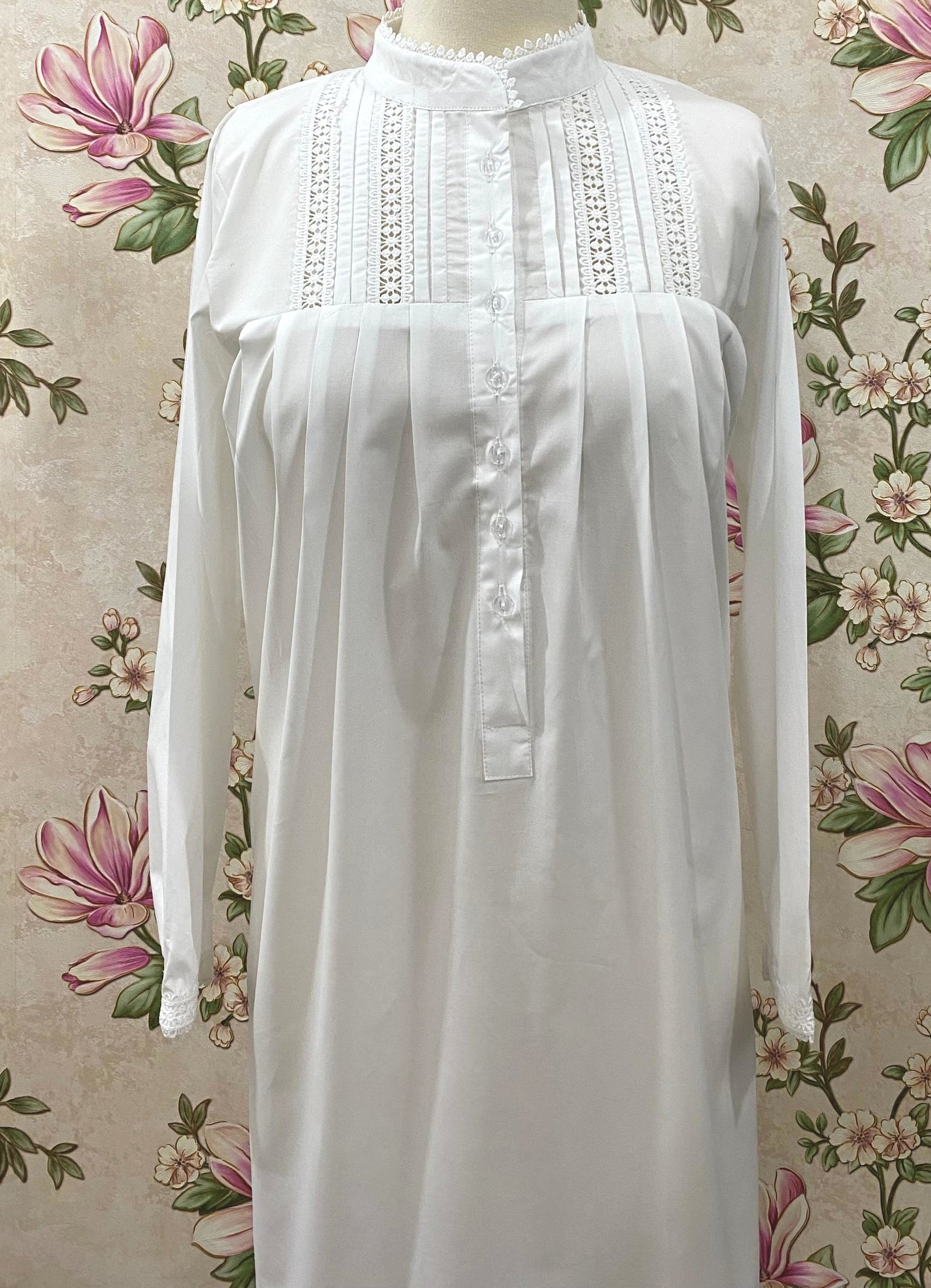 SoieRose SR-1160 Victorian 100% Cotton long Sleeve Lace Inset Nightgown