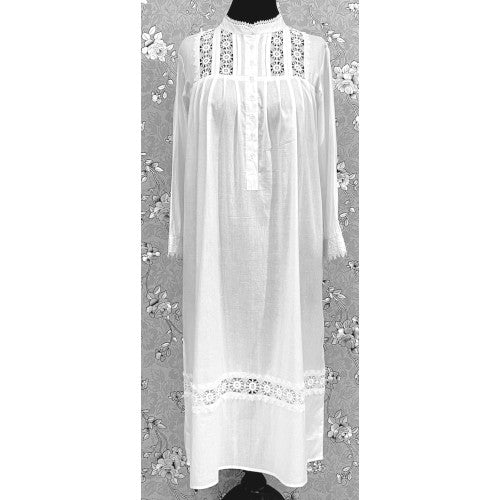 SoieRose SR-1160 Victorian 100% Cotton long Sleeve Lace Inset Nightgown
