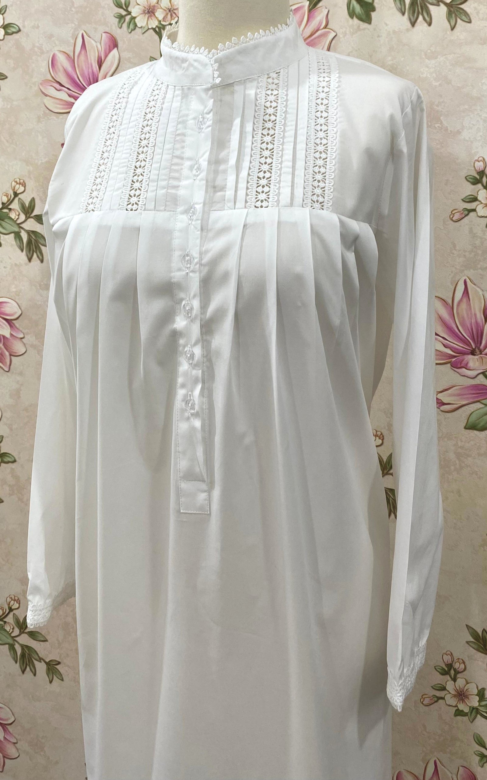 SoieRose SR-1160 Victorian 100% Cotton long Sleeve Lace Inset Nightgown
