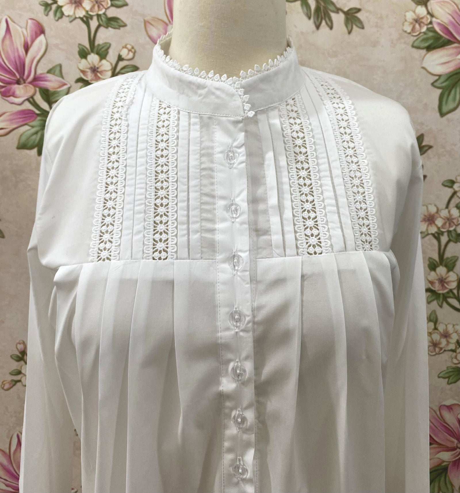 SoieRose SR-1160 Victorian 100% Cotton long Sleeve Lace Inset Nightgown