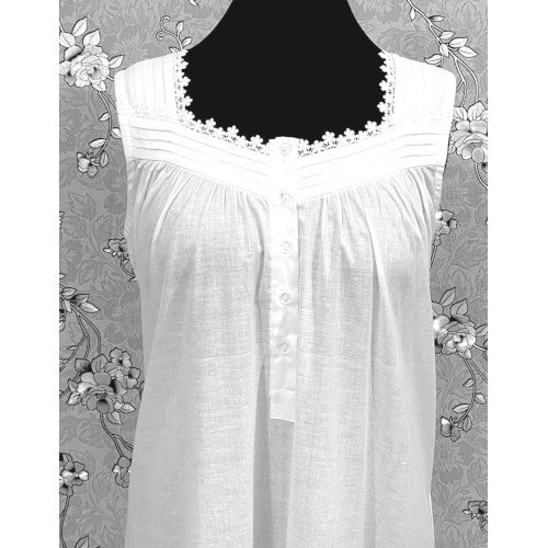 SoieRose SR-1162 Victorian 100% Cotton Sleeveless Midi Nightgown