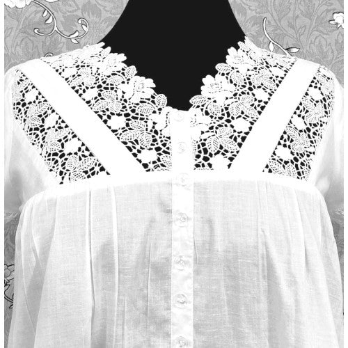 SoieRose SR-1164 Victorian-Inspired White 100% Cotton Nightgown