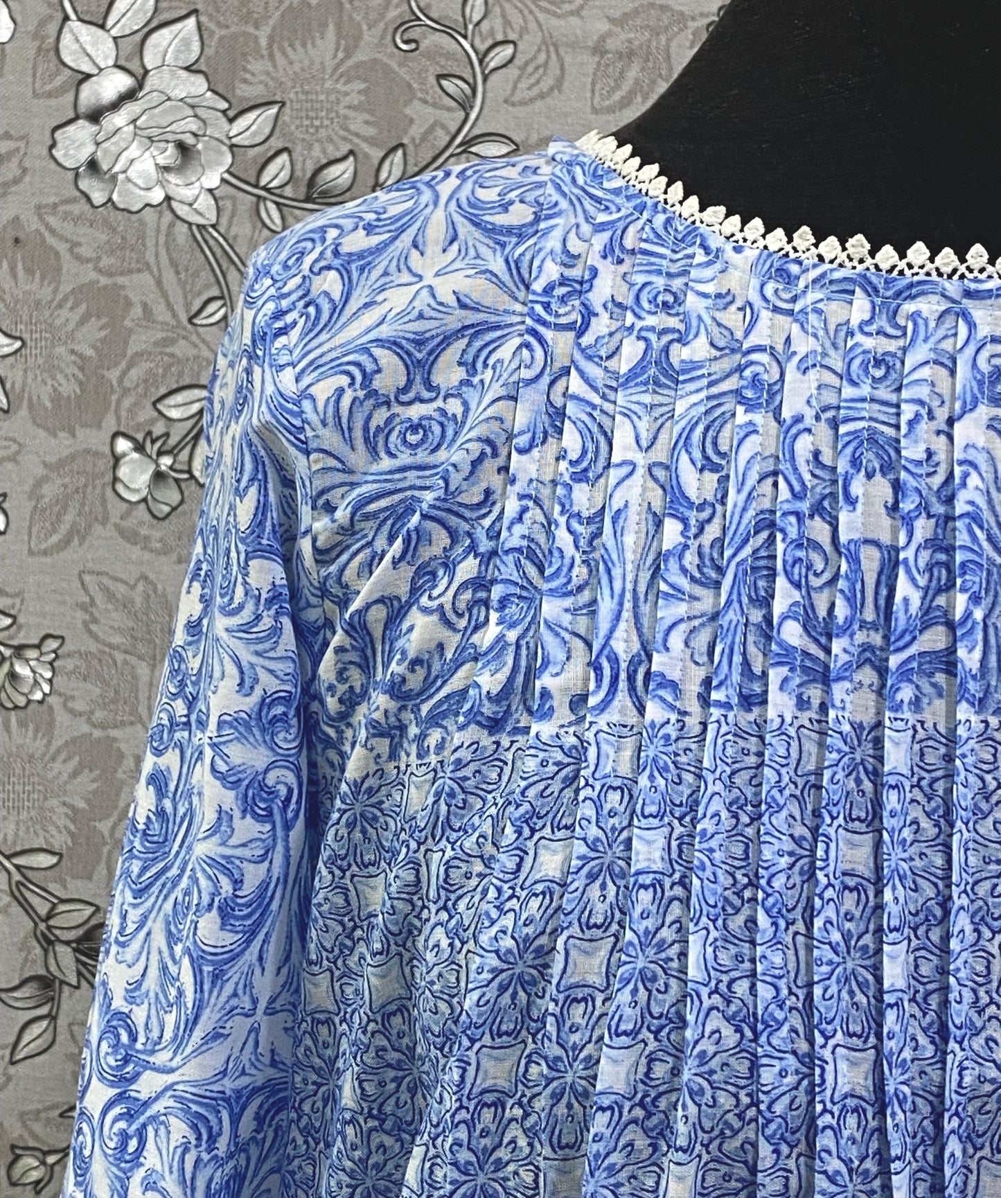 SoieRose SR-1200 Victorian Cotton Nightgown – Blue Floral Print