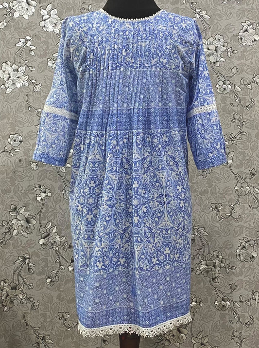 SoieRose SR-1200 Victorian Cotton Nightgown – Blue Floral Print