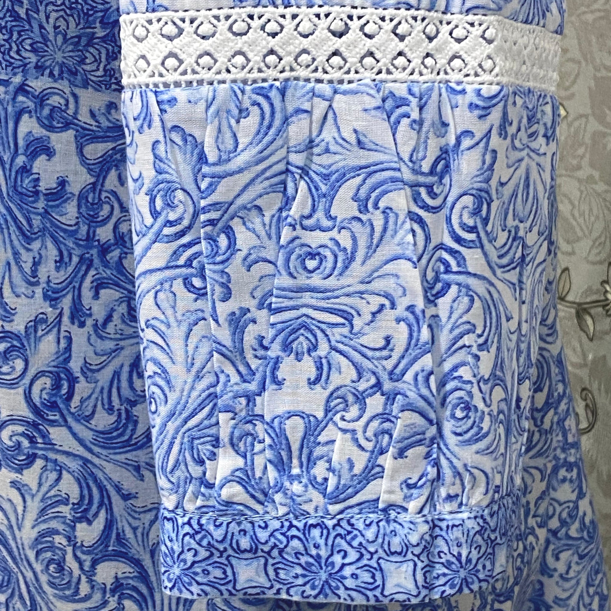 SoieRose SR-1200 Victorian Cotton Nightgown – Blue Floral Print
