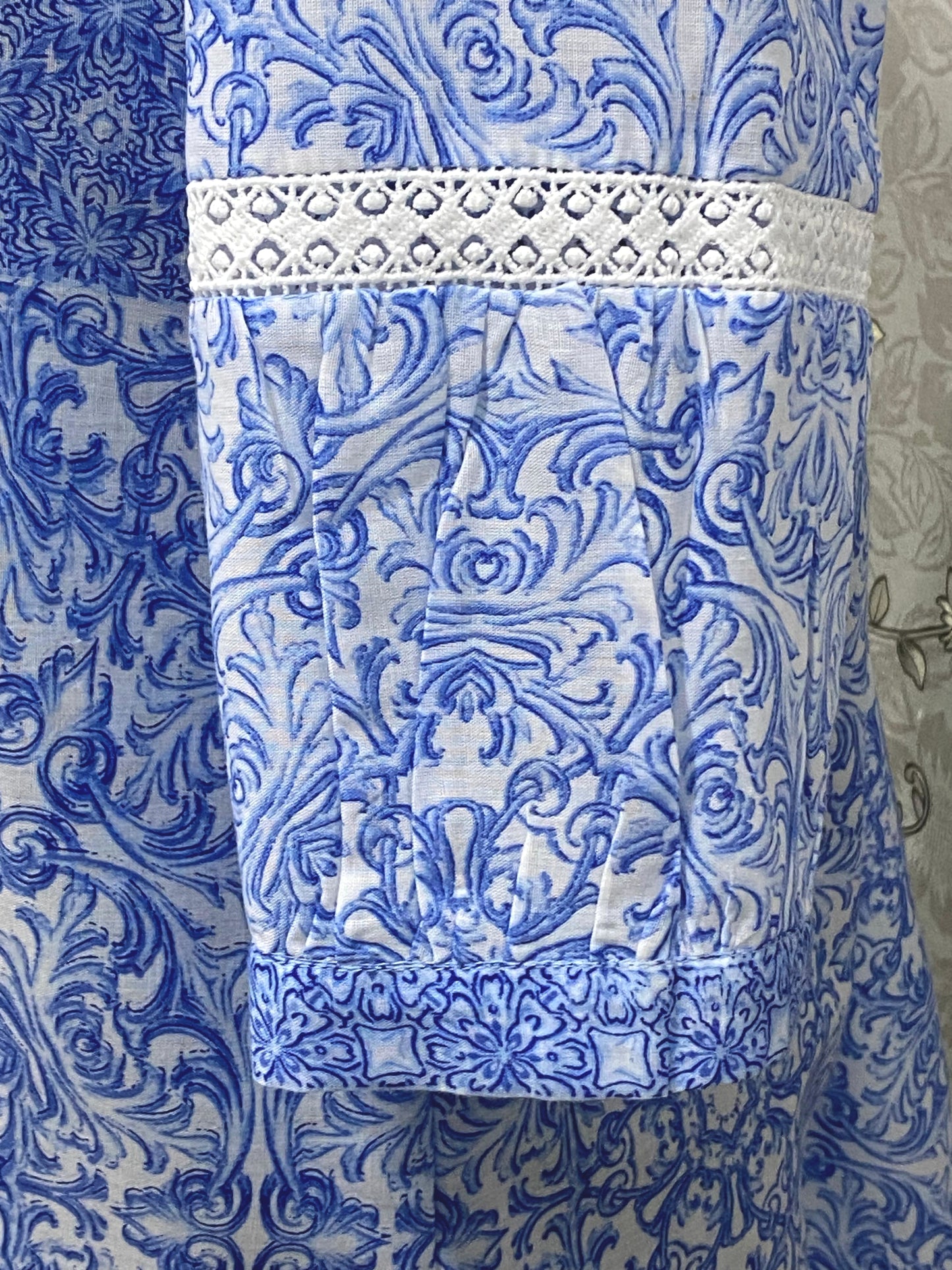 SoieRose SR-1200 Victorian Cotton Nightgown – Blue Floral Print