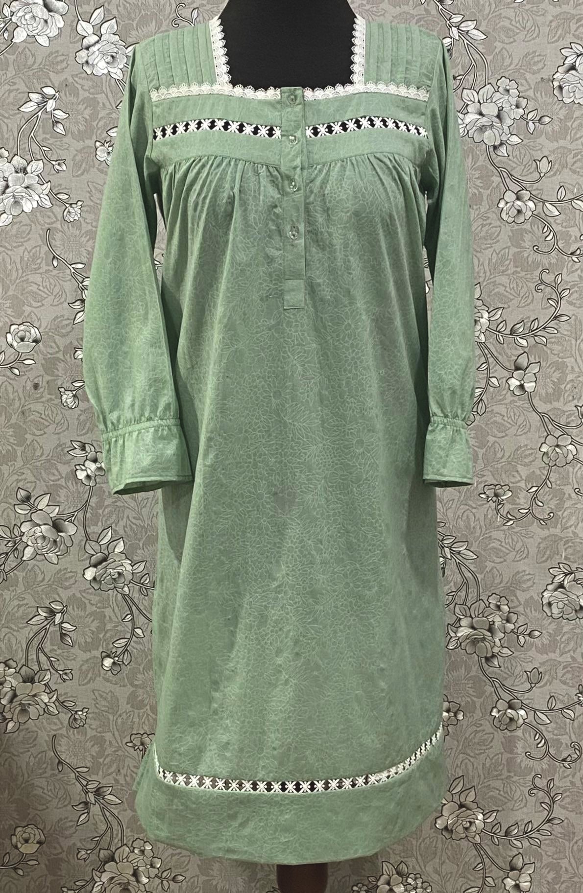 SoieRose SR-1201 Victorian Cotton Nightgown – Sage Green with Lace Accents