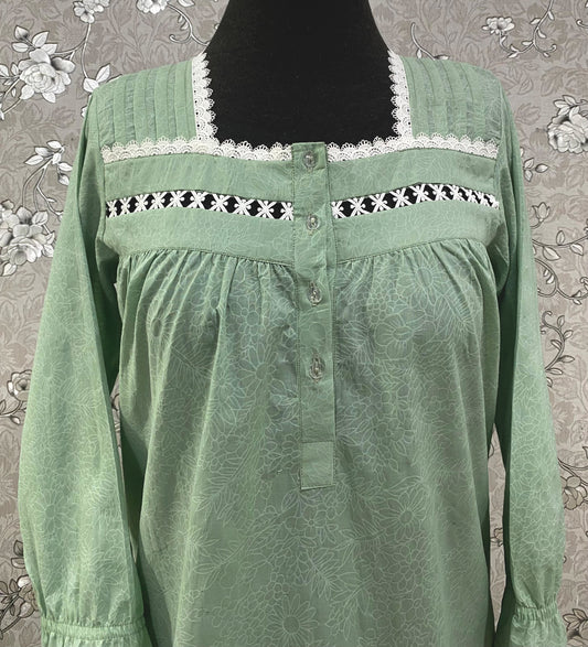 SoieRose SR-1201 Victorian Cotton Nightgown – Sage Green with Lace Accents