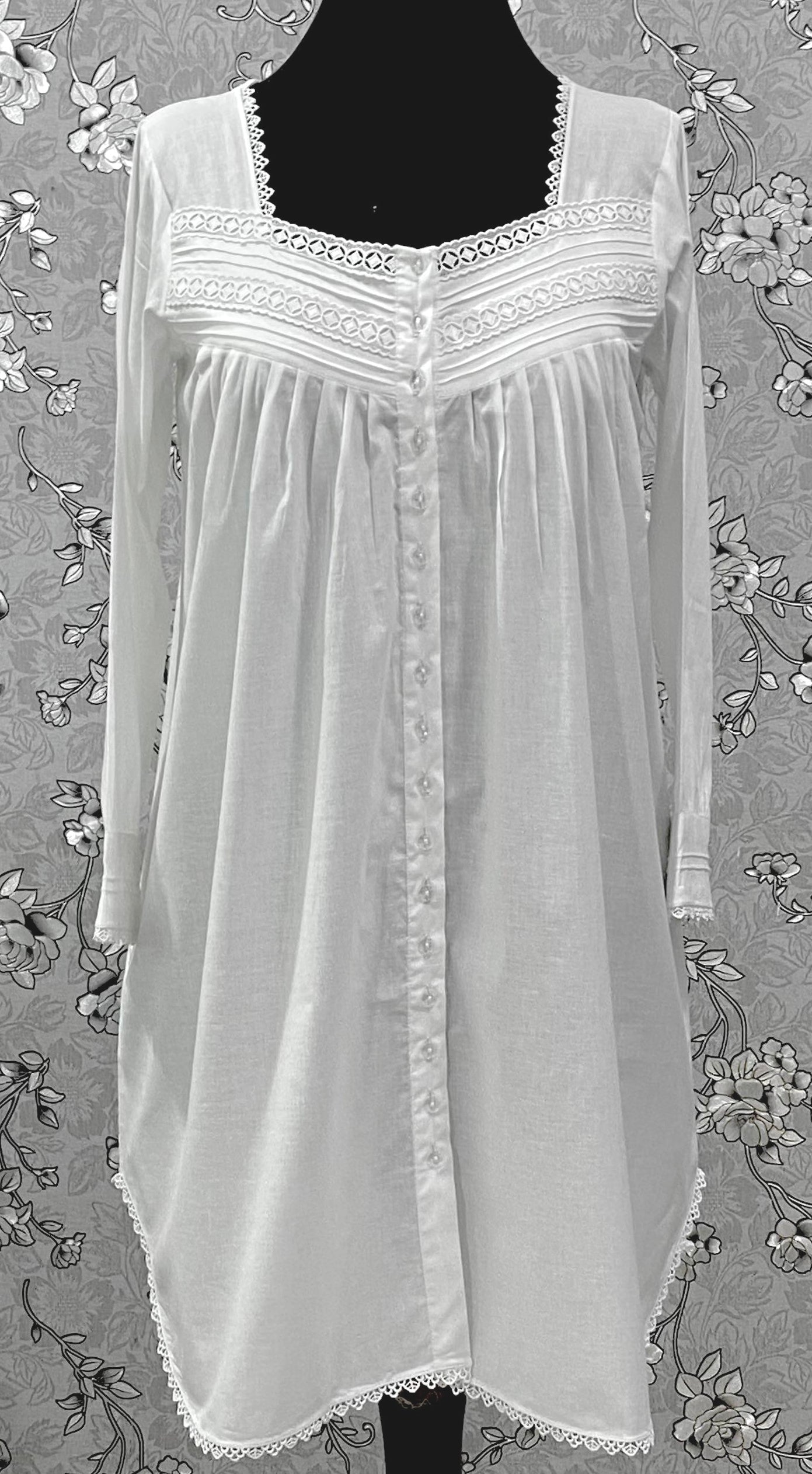 SoieRose SR-1212 Victorian 100% Cotton Nightgown – Long Sleeve Front-Button Elegance