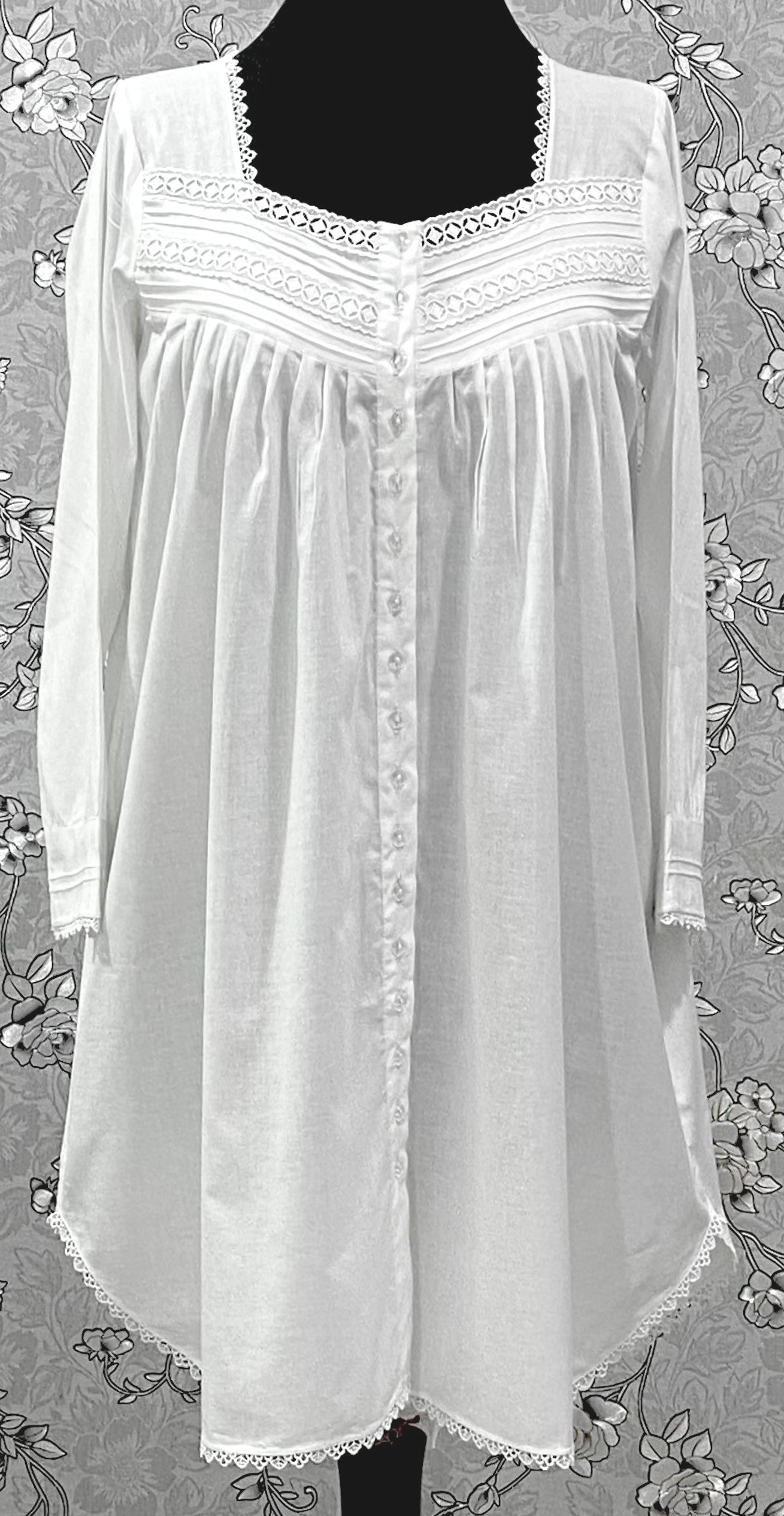SoieRose SR-1212 Victorian 100% Cotton Nightgown – Long Sleeve Front-Button Elegance