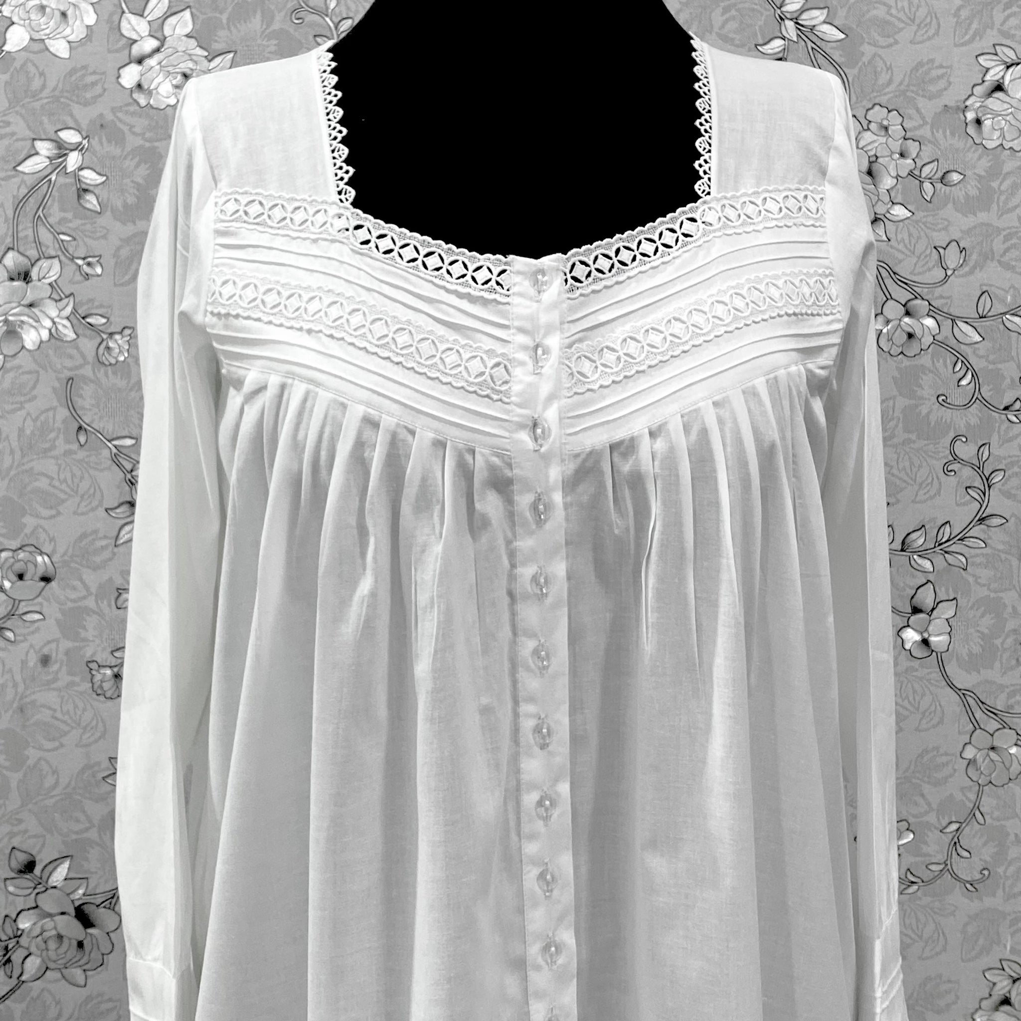 SoieRose SR-1212 Victorian 100% Cotton Nightgown – Long Sleeve Front-Button Elegance
