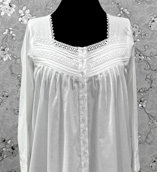 SoieRose SR-1212 Victorian 100% Cotton Nightgown – Long Sleeve Front-Button Elegance