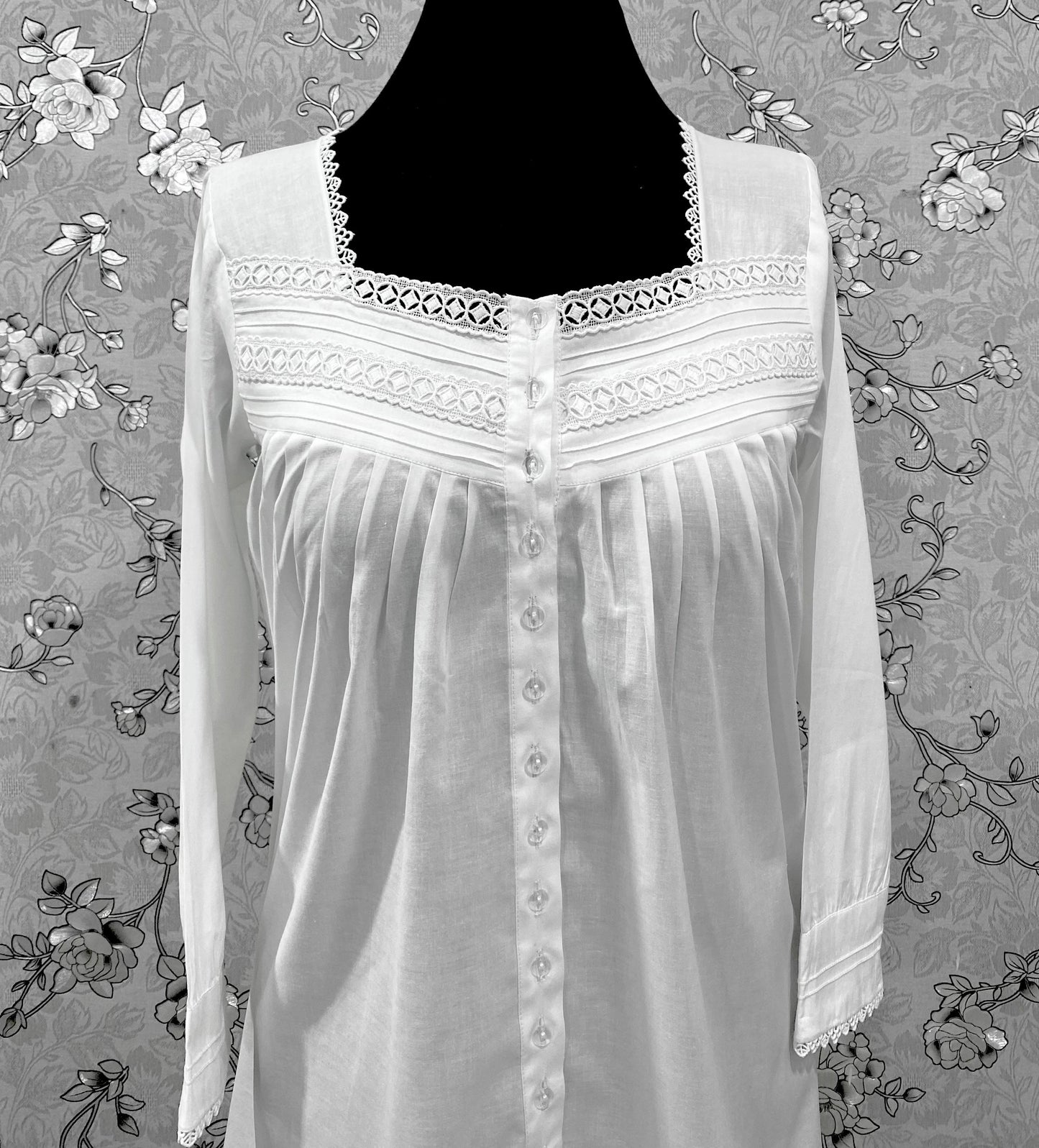 SoieRose SR-1212 Victorian 100% Cotton Nightgown – Long Sleeve Front-Button Elegance