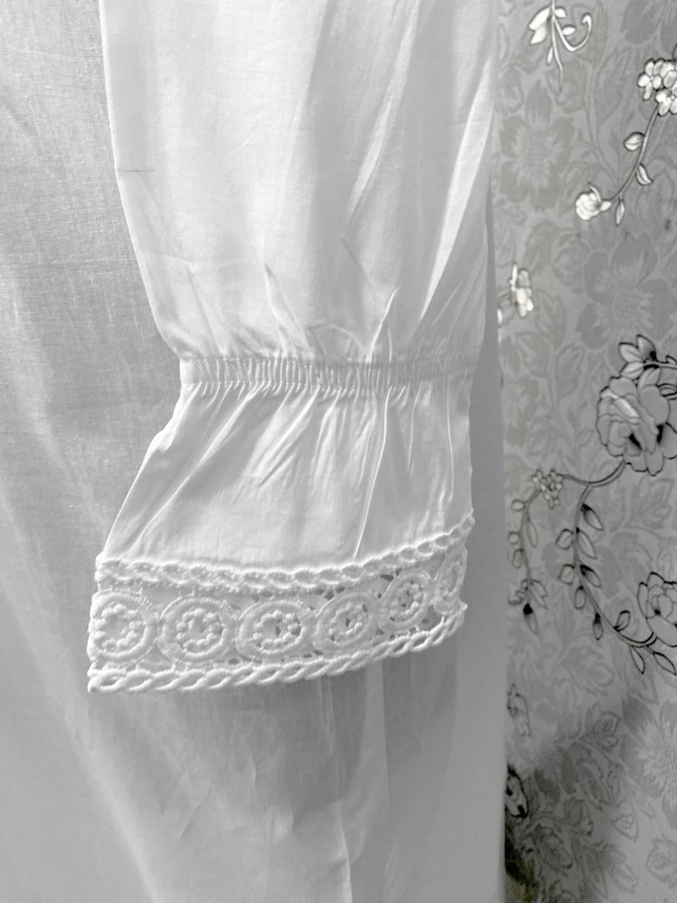 SoieRose SR-1213 Victorian 100% Cotton Nightgown – Square Neck Lace Trim & Ruffle Hem