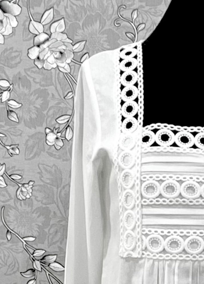 SoieRose SR-1213 Victorian 100% Cotton Nightgown – Square Neck Lace Trim & Ruffle Hem