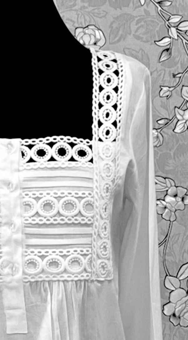 SoieRose SR-1213 Victorian 100% Cotton Nightgown – Square Neck Lace Trim & Ruffle Hem