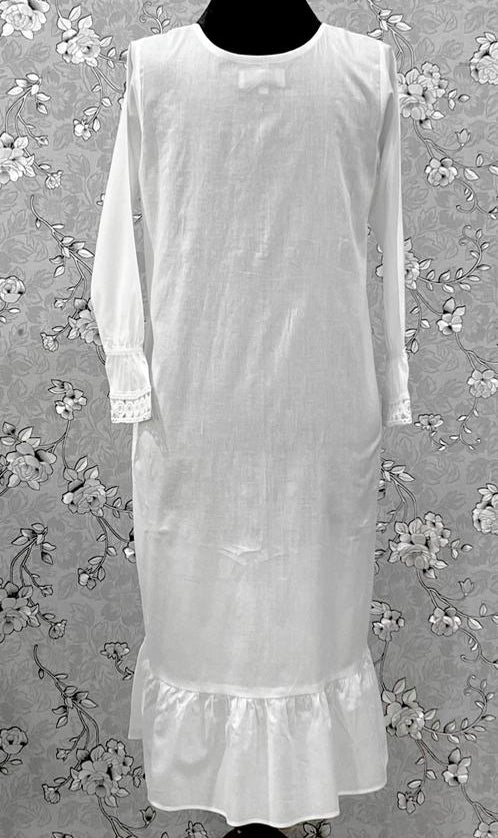 SoieRose SR-1213 Victorian 100% Cotton Nightgown – Square Neck Lace Trim & Ruffle Hem