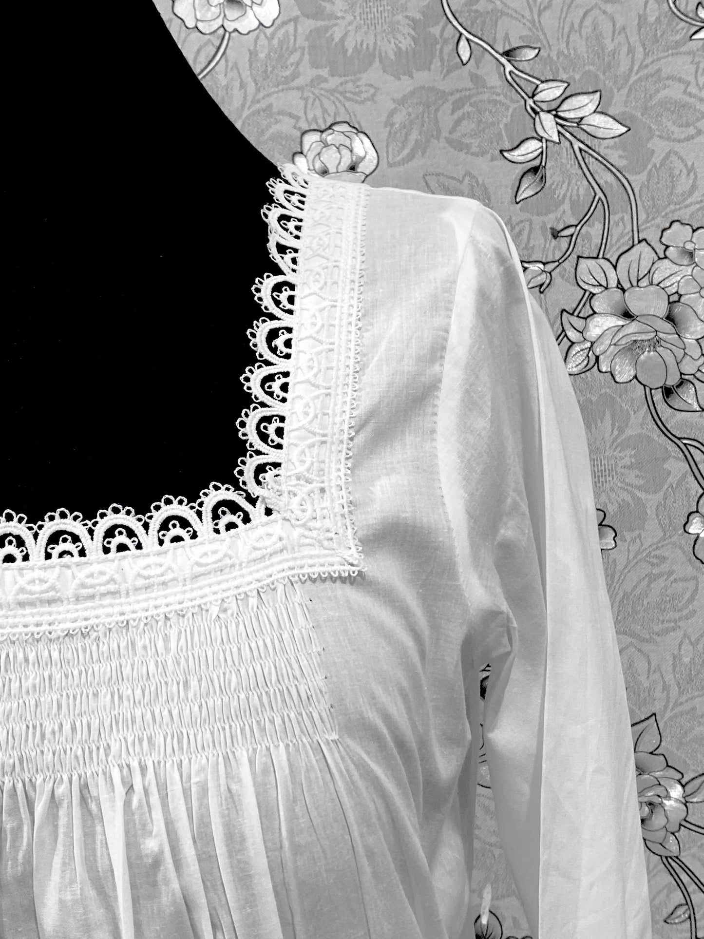 SoieRose SR-1214 Victorian 100% Cotton Nightgown – Smocked Bodice & Ruffle Hem Elegance