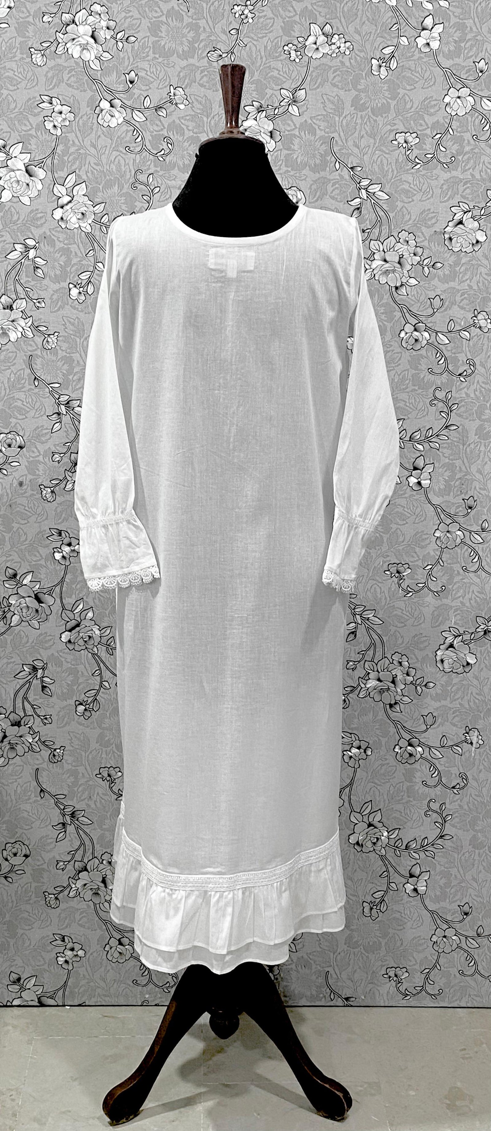 SoieRose SR-1214 Victorian 100% Cotton Nightgown – Smocked Bodice & Ruffle Hem Elegance