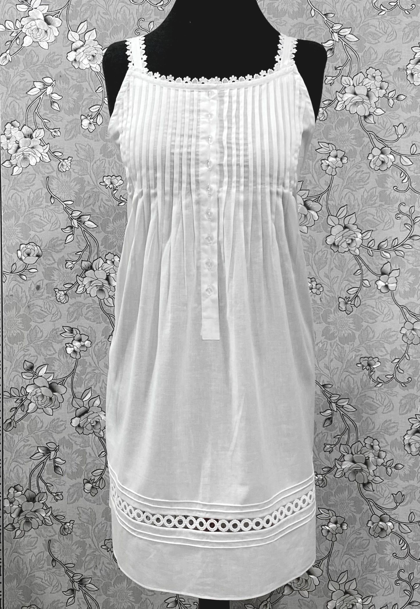 SoieRose SR-1215 Victorian 100% Cotton Nightgown – Sleeveless Lace Trim & Pintuck Front